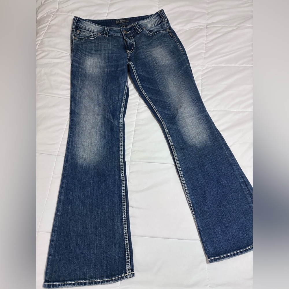 Silver Dark Blue Flare Jeans